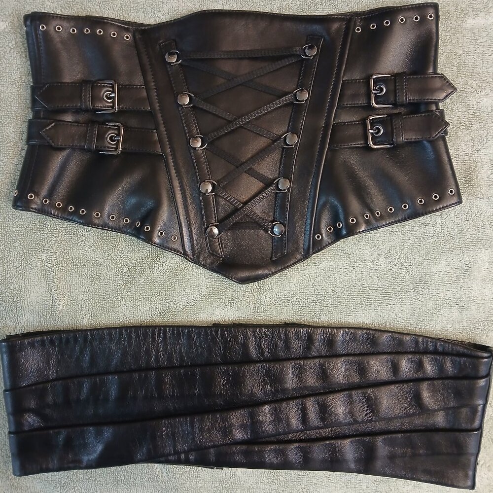 Jitrois Black Wide Corset Belt Women's Size 36 Adjustable Buckle Zipper Lace-Up